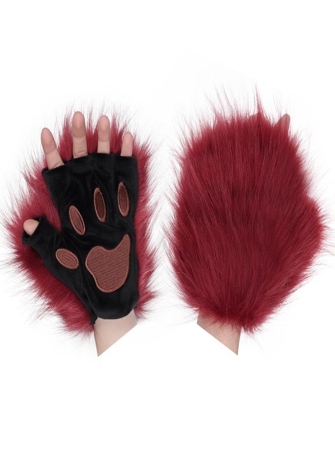 HAOAN Wolf Paw Gloves Faux Fur Cat Fingerless Mittens Winter Warm Halloween Fancy Party Costume Accessories - Image 2